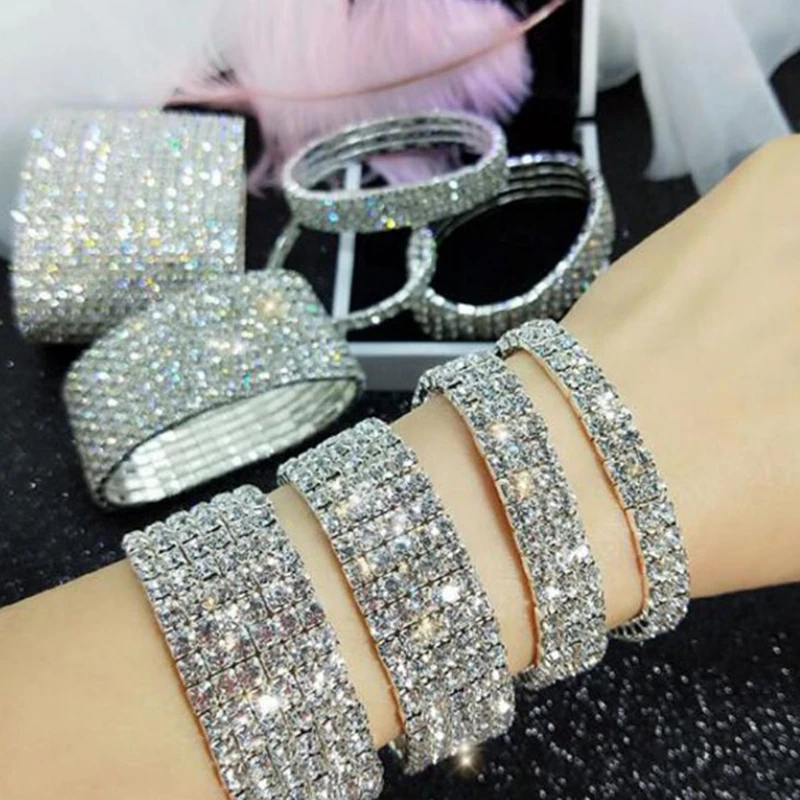 

Ladies Shiny full of diamonds Crystal Multilayer Bracelet Full Rhinestone Elastic Bracelet Bridal Women Wristband Bracelet Gift