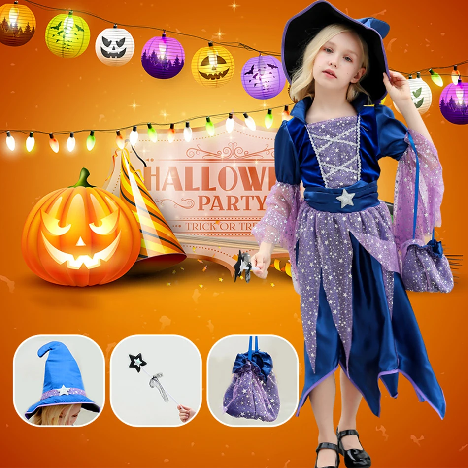Witch Dress Halloween Kids Cosplay Demon For Girls Dress Maleficent Masquerade Party Tulle Long Dress Buy Three Get One Free