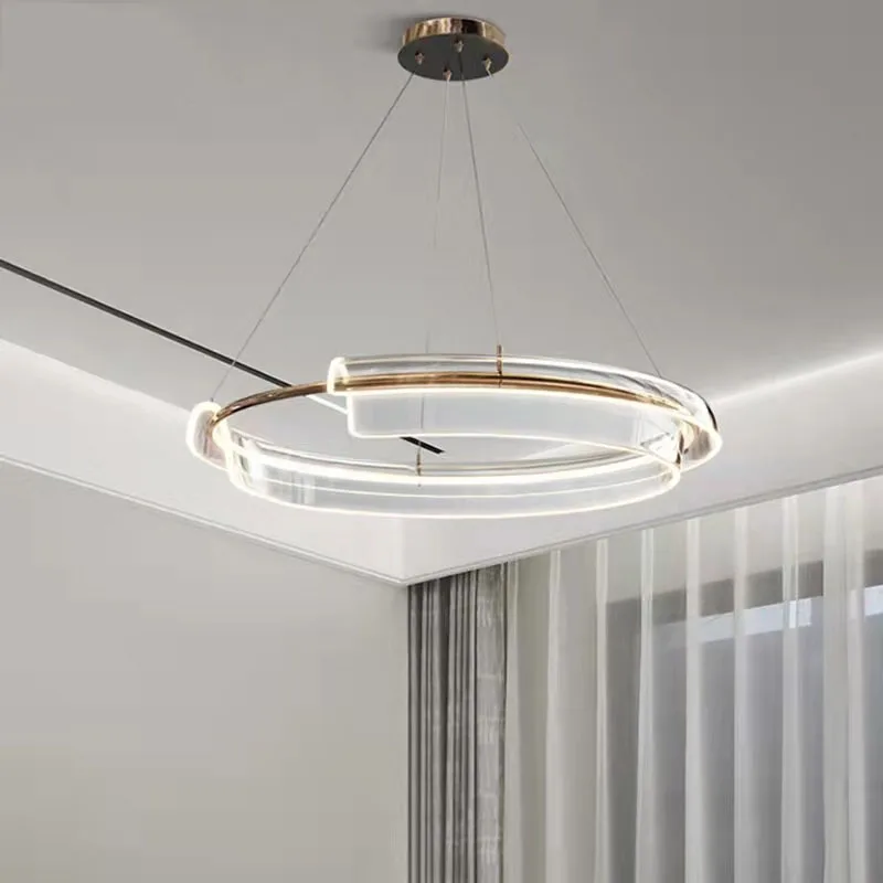 

Светодиодные люстры с золотым кольцом, акриловые подвессветодиодный светильники для прихожей, столовой, осветительные приборы для спальни, регулируемый шнур, художественный Декор