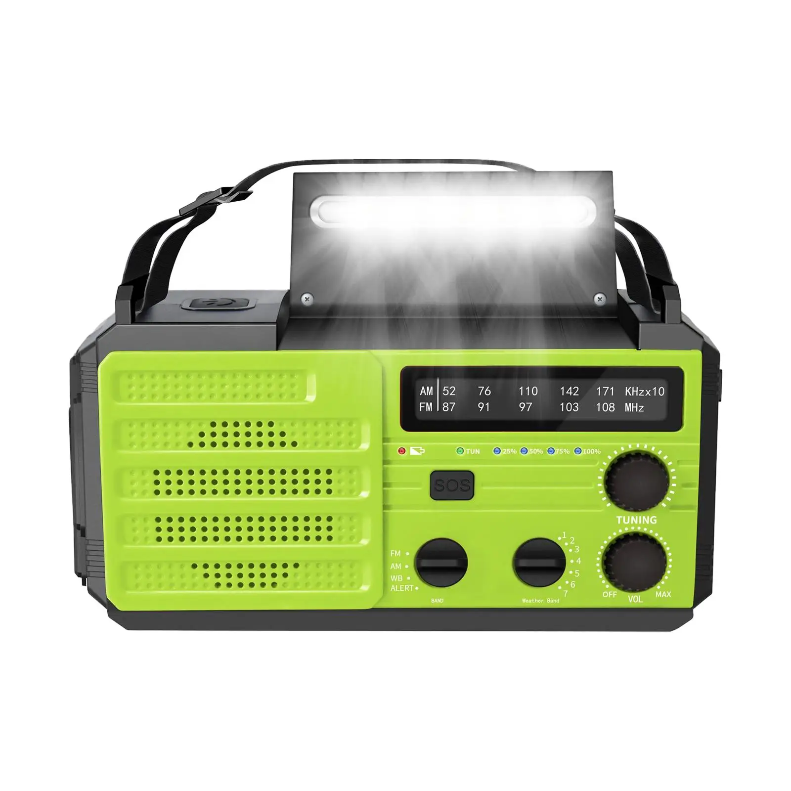 

Аварийное радио с питанием от солнечной батареи, 8000 мАч, SOS-сигнализация, портативное USB-зарядное устройство, солнечное радио для дома, выживания, кемпинга, альпинизма, зеленое