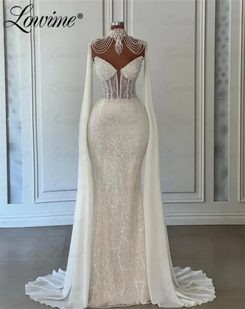

2023 Aso Ebi Mermaid Prom Dress Pearl Beads Evening Formal Party Engagement Gowns Dresses Robe De Soiree Plus Size Wedding Dress