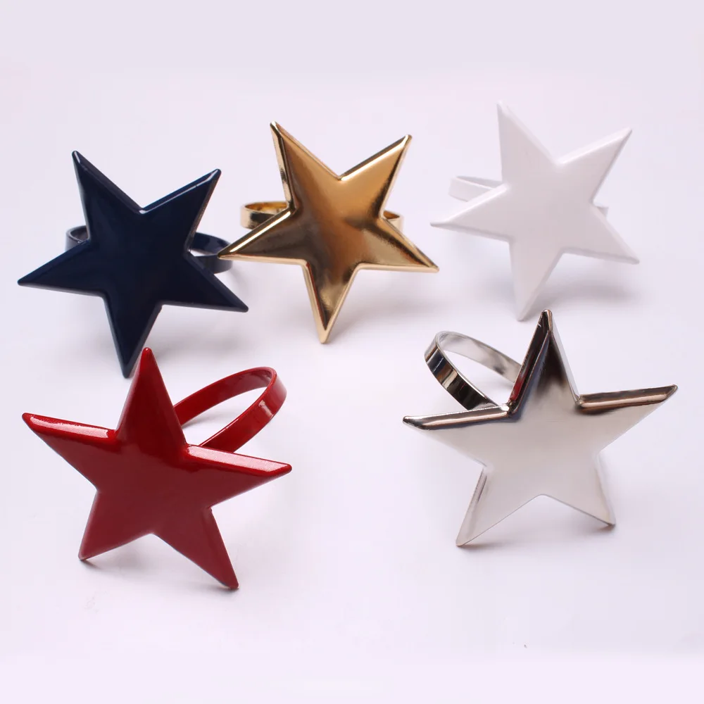 

4PCS/Metal Napkin Ring Five-star Napkin Holder Ring Table Decoration Jewelry Gold, Silver, Red and Blue Four Color Napkin Ring