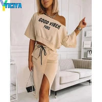 yiciya two piece set outfit women short sleeve tops split long skirt suits 2022 summer sexy party beach maxi dresses clothes y2k