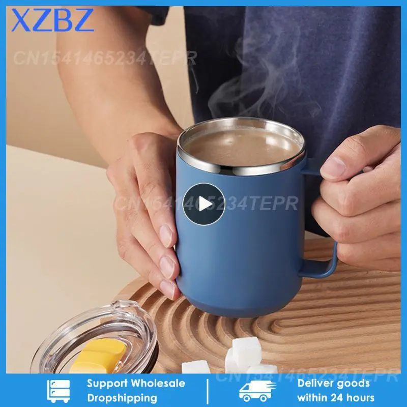 Cup With Handle Stainless Steel Water Bottle For Coffee Wine Beer Tea Juice With Lid Office Water Cup