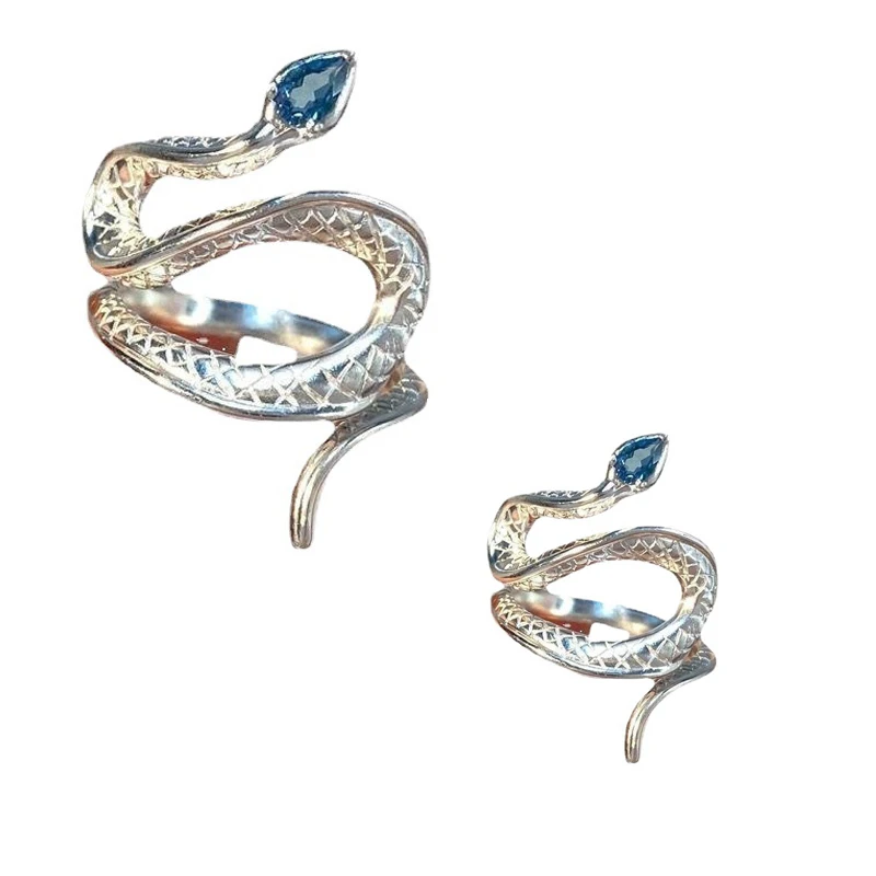 

Silver Color Snake Rings For Women Hip Hop Punk Blue Topaz Cobra Ring Fashion Jewelry Open Adjustable Ring Wedding Jewelry Gifts