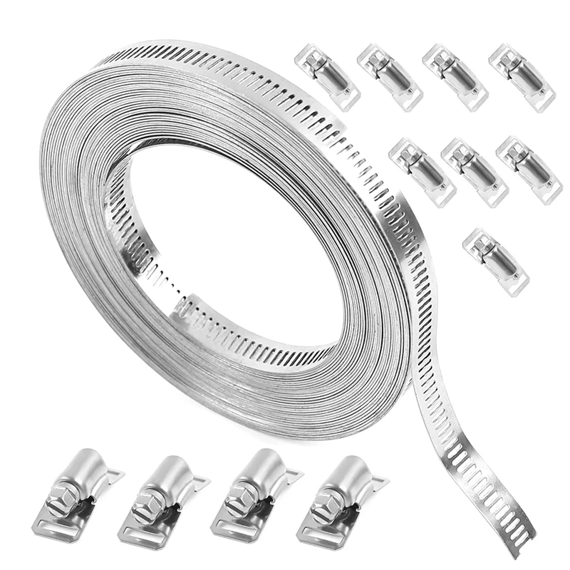 

Hose Clamps Stainless Steel Adjustable 10.5 M Hose Clamp Set Snail Clamp Band 12 Fasteners for Home Gas Pipe Water Pipe