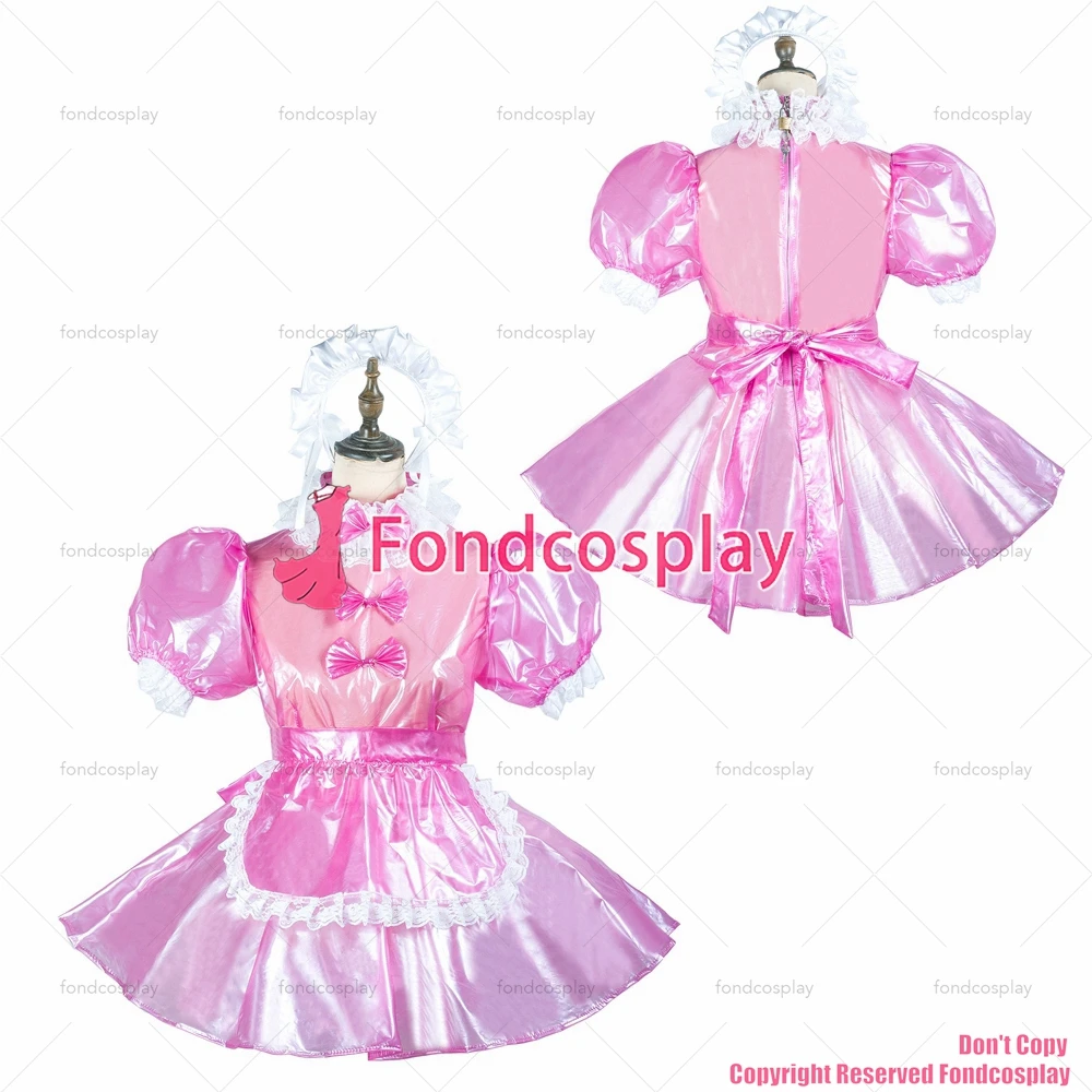 

tailor-made sexy adult dressing cross maid sissy hot pink clear pvc dress lockable uniform apron costume tv/cd[g2438]