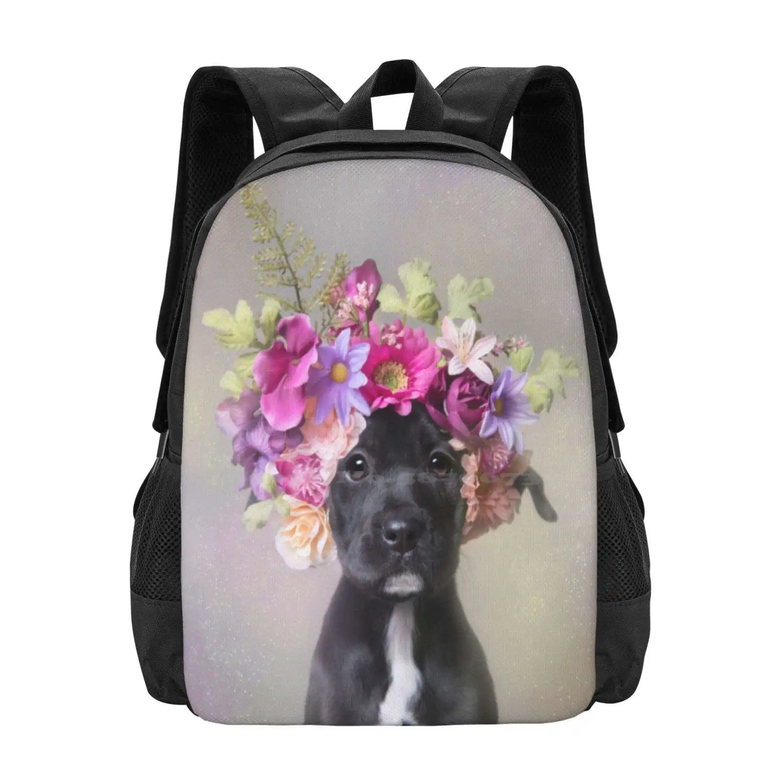 

Flower Power , Joey Hot Sale Backpack Fashion Bags Pit Bull Flowers Dog Rescue Shelter Love Flower Crown Pitbull Sophie Gamand