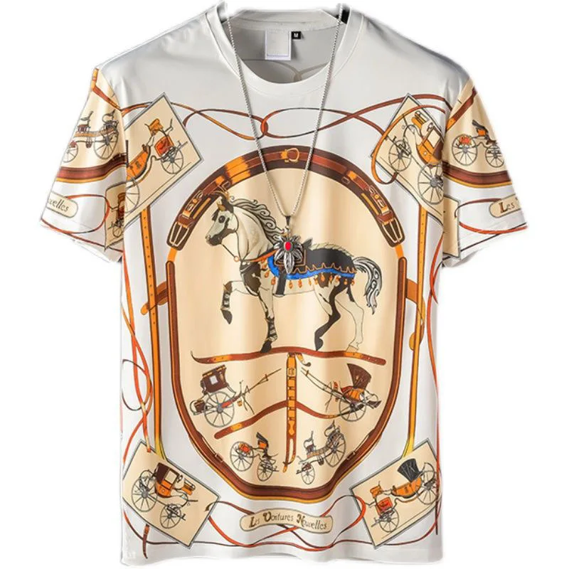 

Новая трендовая маленькая рубашка 2022, летняя футболка с коротким рукавом из ледяного шелка, мягкие мужские футболки с принтом, топы высоког...