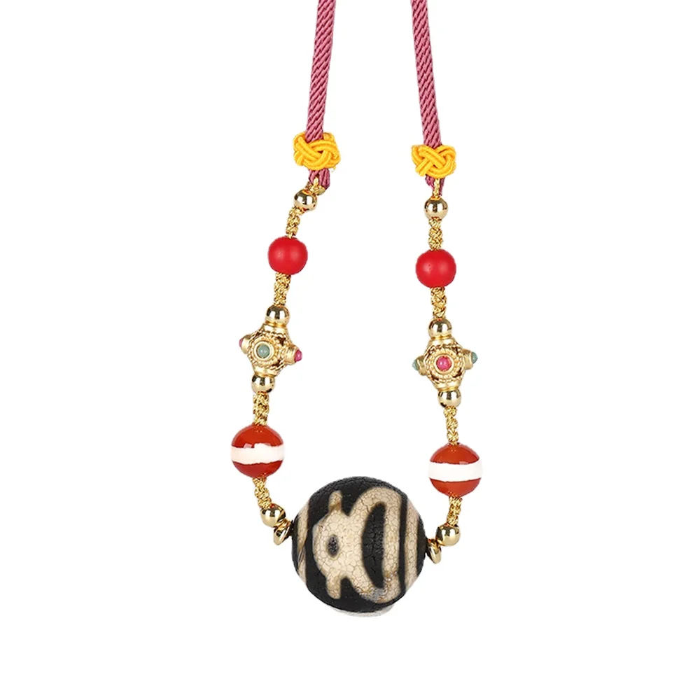 

Natural Old Agate Evil Eye Gem Stone Handmade Rope Adjust Pendant Necklace