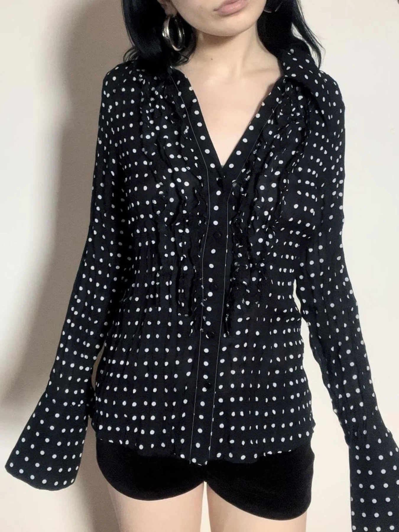 Rockmoer блузки с принтом в горошек женские винтажные однобортные рубашки рюшами и