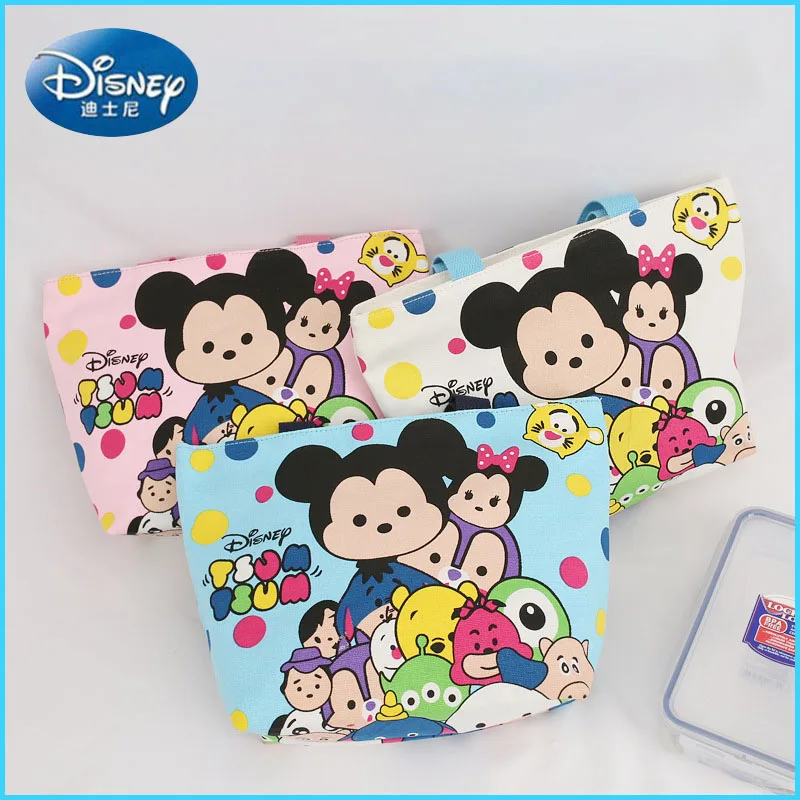 

Disney Mickey Minnie Lunch Bag Anime Stitch Leather Lunch Box Spider-Man Bag Cartoon Cute Handbag Student Casual Lunch Box Bag