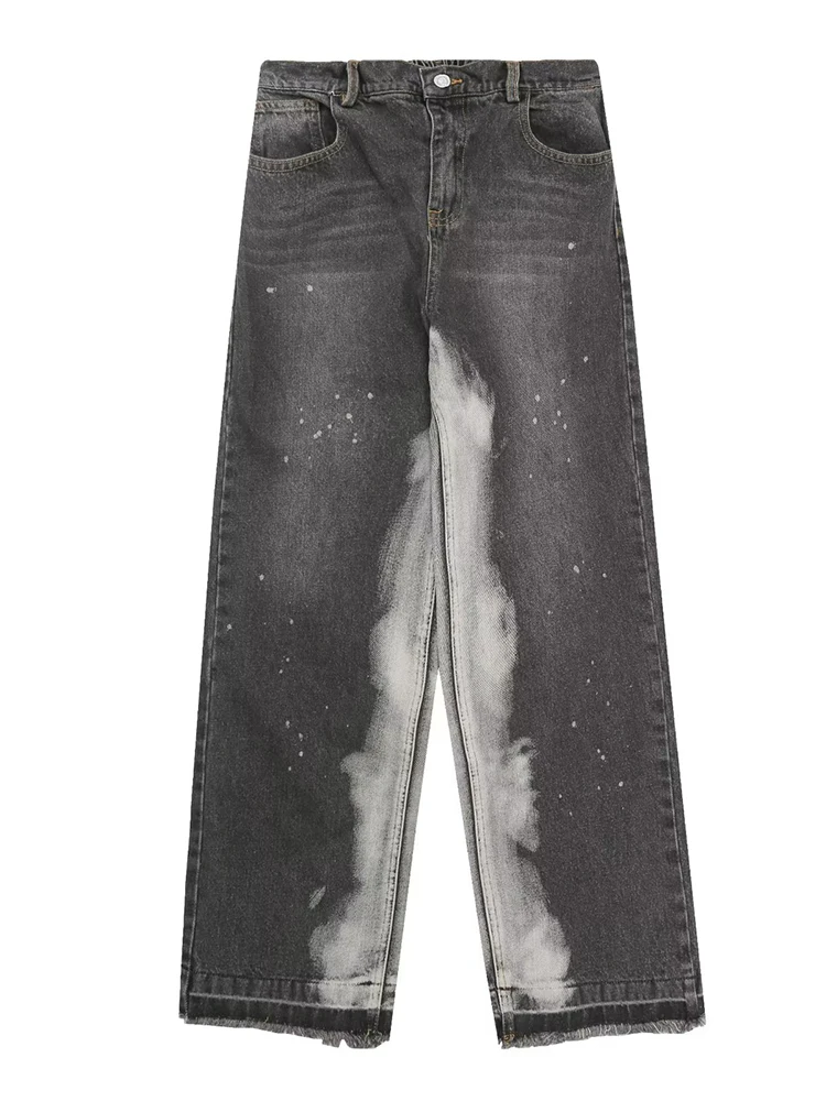 Fashionable Black Gray Tie Dye Loose Y2k Meen Jeans Korean Style Straight Pants Street Men's Casual Trousers Streetwear Men
