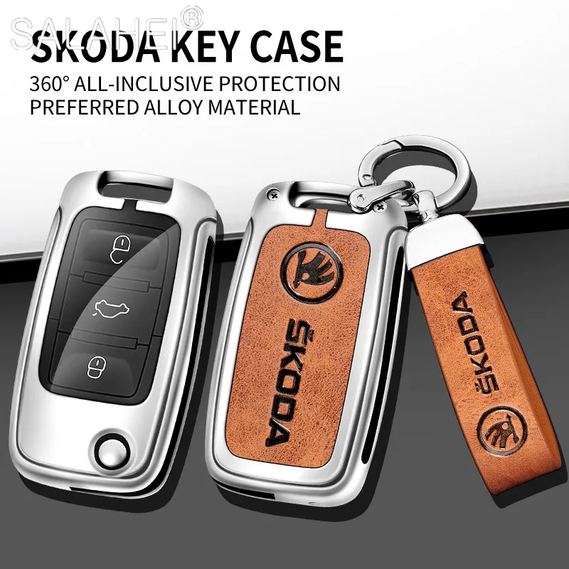 

Zinc Alloy Car Key Cover Remote Fob Case Bag Shell For Skoda Octavia A5 A7 Superb Kodiaq Fabia Protector Keychain Accessories