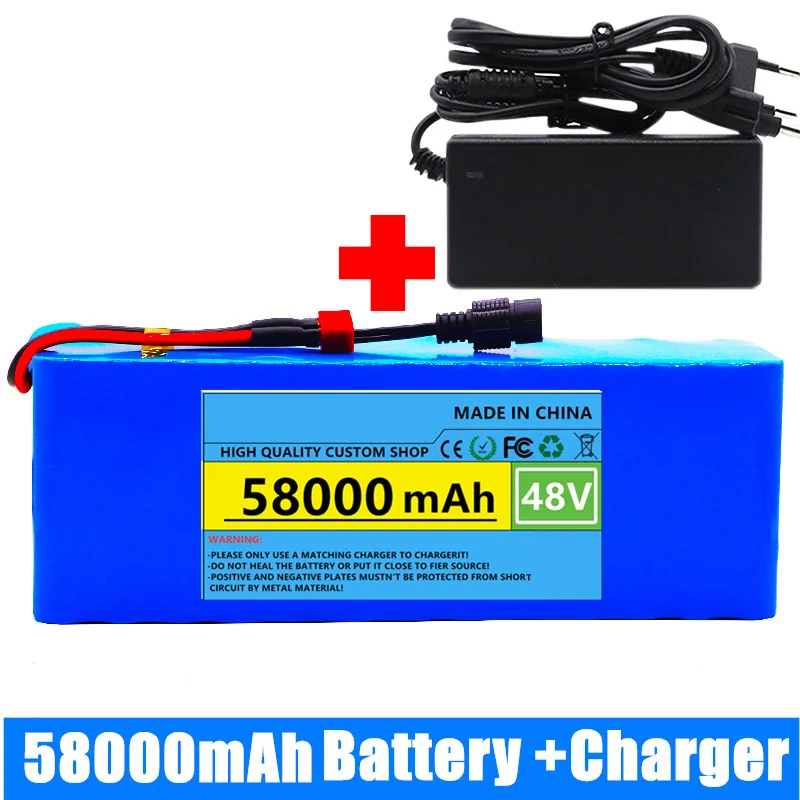 

48v 58Ah lithium ion battery 58000mAh 1000w 13S3P Li ion Battery Pack For 54.6v E-bike Electric bicycle Scooter with BMS+Charger