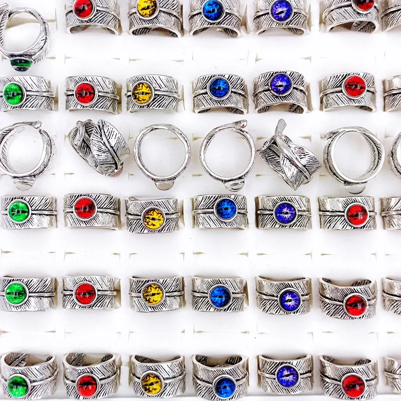 

5/10Pcs Vintage Punk Leaf Devil's Eye Open Rings for Men and Women Mixed Wholesale Gothic Adjustable Charm Jewelry Party Gift