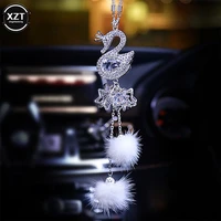 car pendant fashion diamond crystal fur ball swan element decor automobile rearview mirror car hanging ornaments accessories