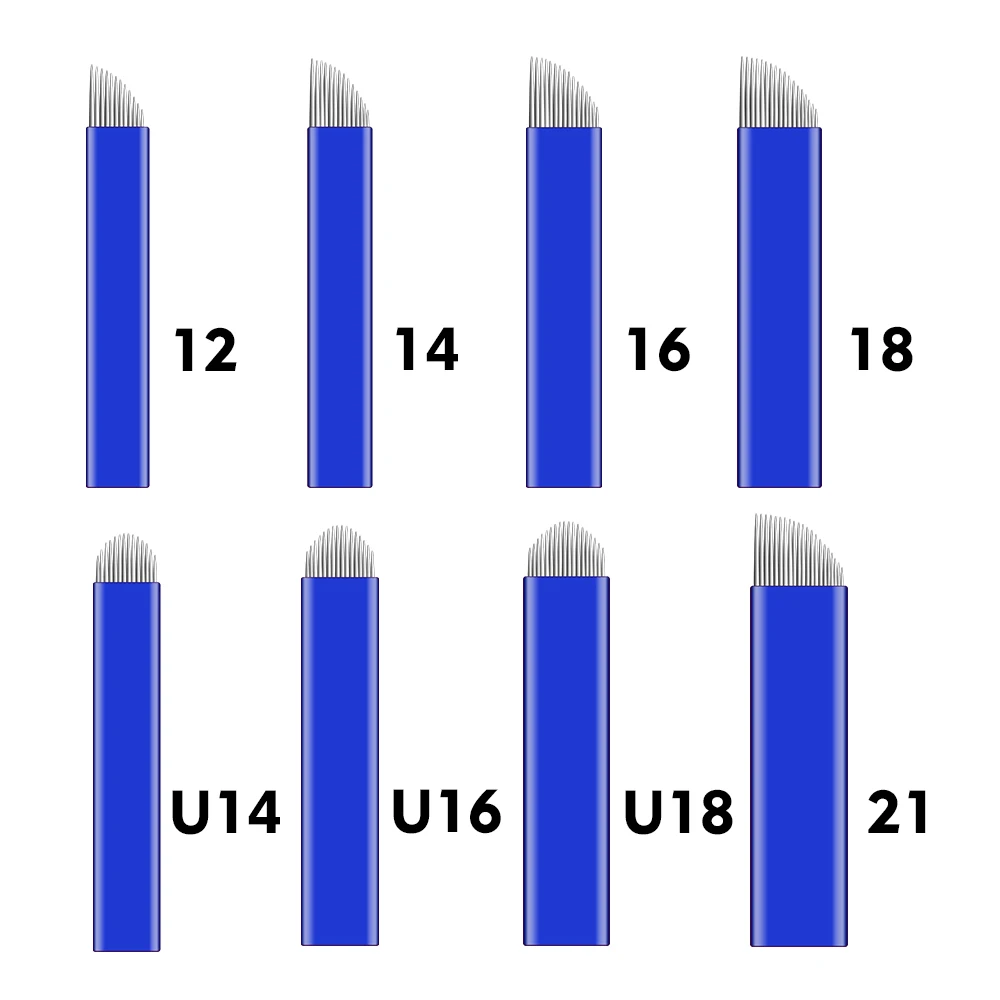 

50 шт. иглы для микроблейдинга гибкие U 12 14 16 18 21 F штифт для бровей изогнутая форма лезвие для губ Перманентный макияж принадлежности для руче...