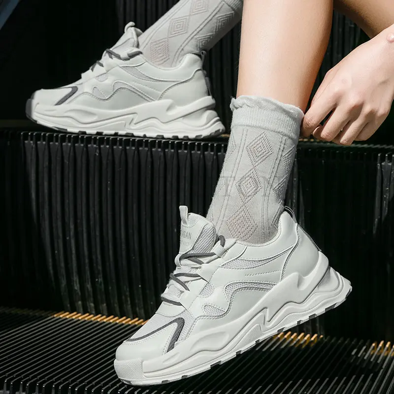 Women Leather Platform Sneakers Spring Trainers White Shoes High Heels Wedge Outdoor Sport Shoes Breathable Casual Shoes