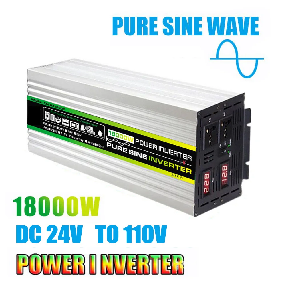 

18000W Pure Sine Wave Inverter DC24V TO 110V-130V Voltage Transformer Solar Inverters Converter Smart LED Display For Car