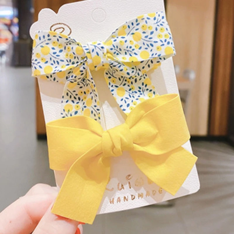 

2Pcs Kids Baby Girls Hair Bow Clips Barrettes Retro Floral Alligator Hairpins