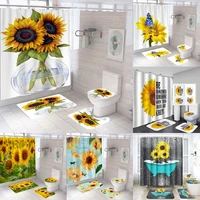 sunflower shower curtain sets non slip rugs toilet lid cover bath mat waterproof fabric yellow floral bathroom curtains 12 hooks