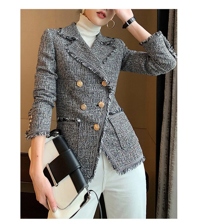 

Новинка 2020, модное женское Шерстяное Пальто на весну и осень, Корейская версия, облегающая двубортная шерстяная куртка для женщин