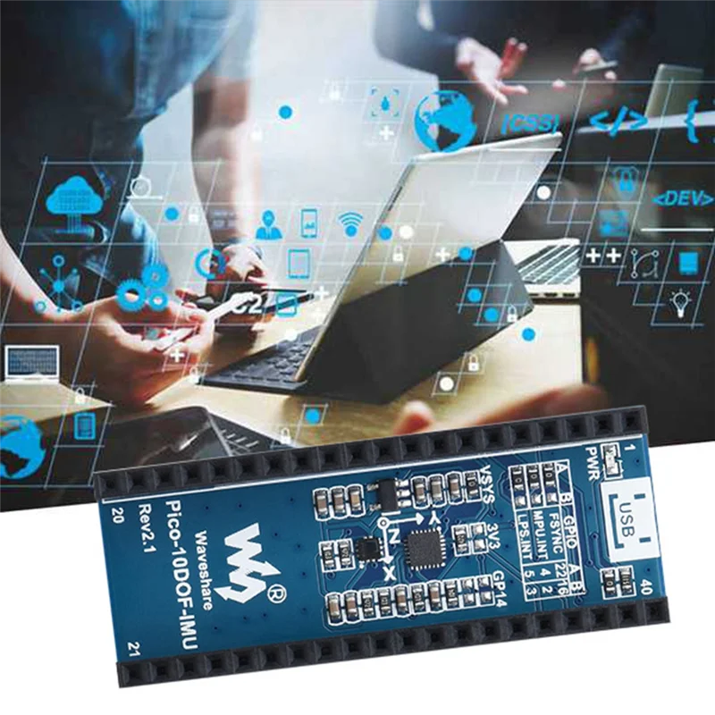Фото Плата разработки Waveshare Pico 10DOF ру для Raspberry Pi Pico RP2040, 10-осевая плата расширения датчика MPU9250 №3