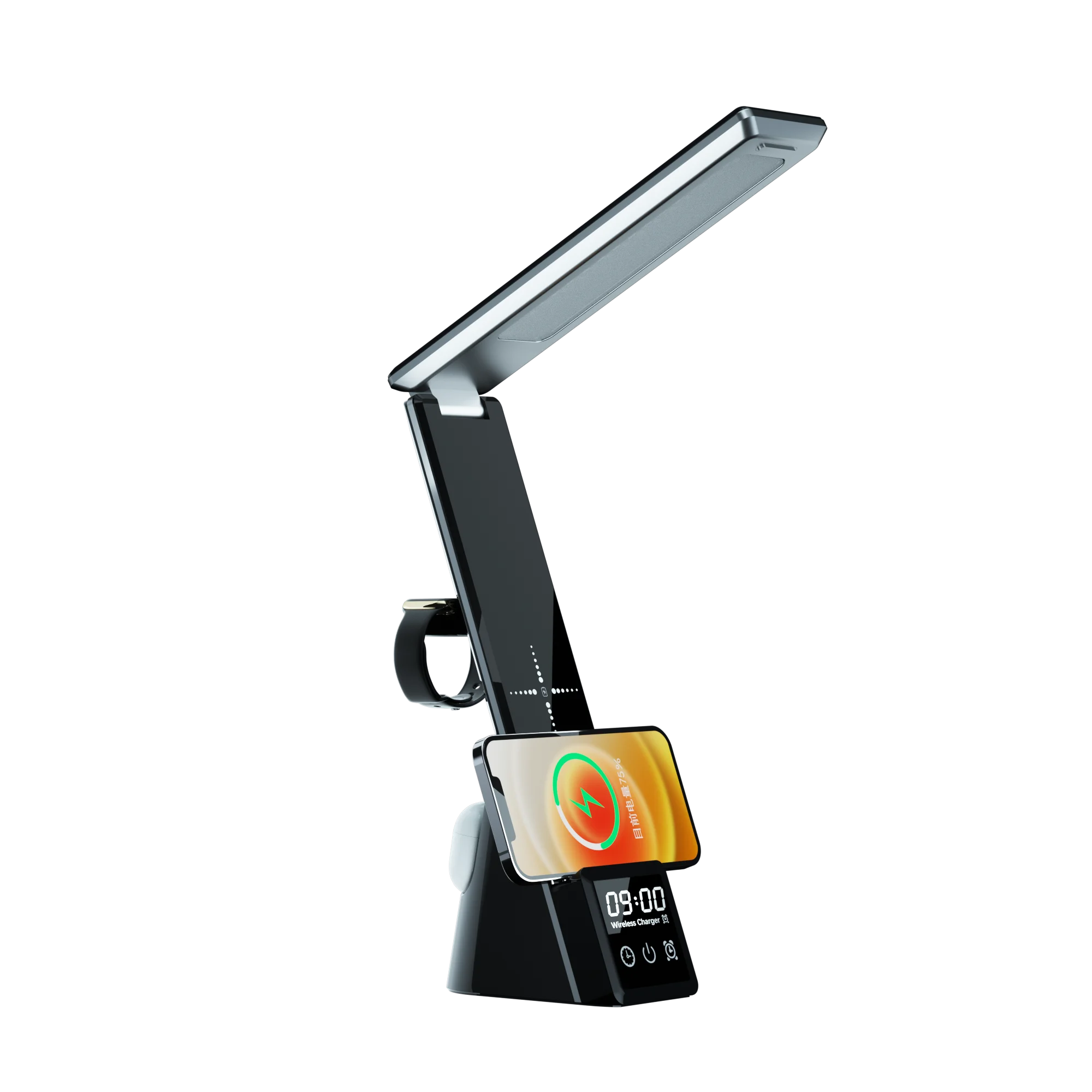 

6-in-1 15W Fast Charge Desk Lamp Wireless Charger Foldable Eye Protection Multi-function Wireless Charging Station Stand Hold