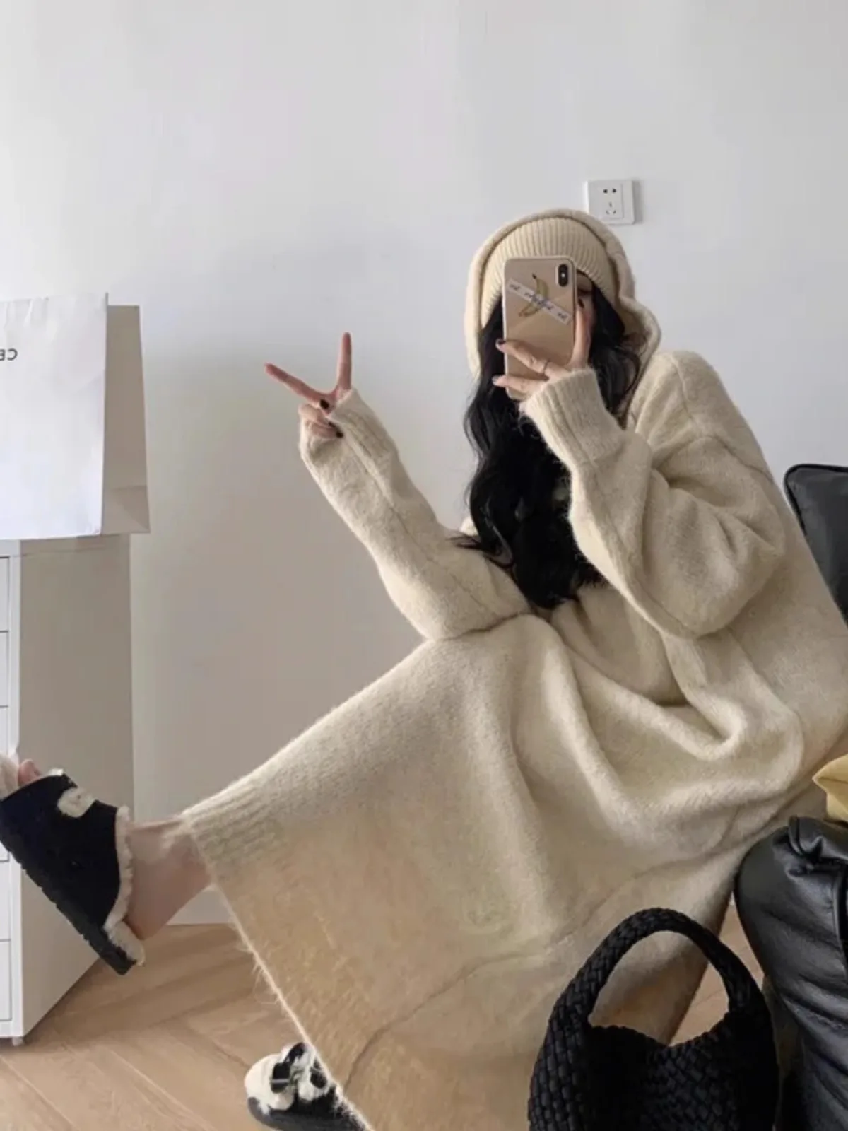 Plus Size Plus size Hood Knitted dress Women Autumn and Winter Chubby Girl .00 Kg-50.00 kg Loose Slimming Pregnant Long...