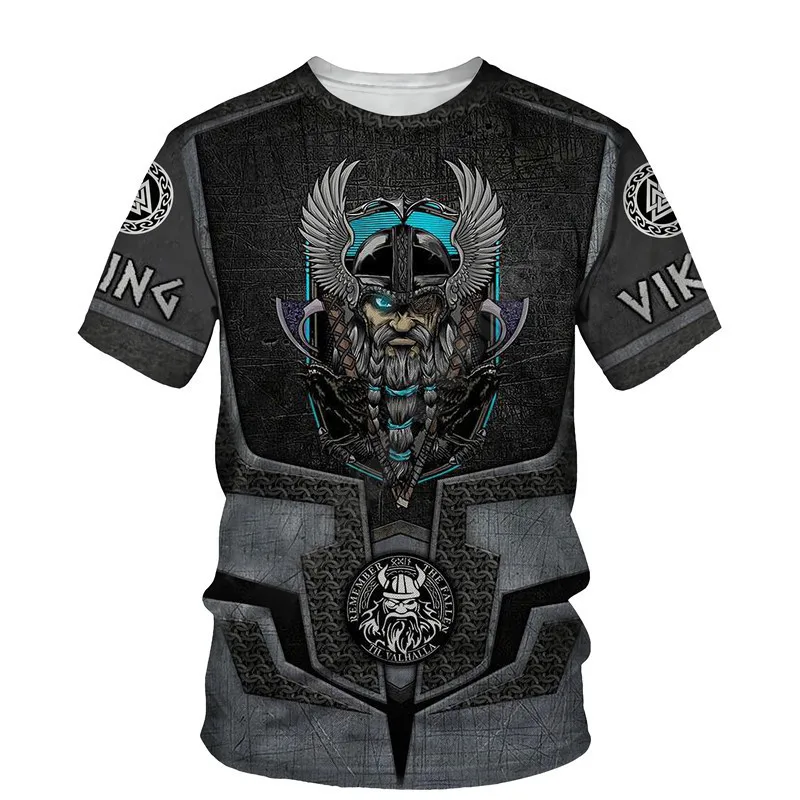 

New Men Casual T-shirt Short Sleeve Viking Symbol Retro Round Neck Tops Tee Fashion Streetwear Summer Oversized Male Clothes 6XL