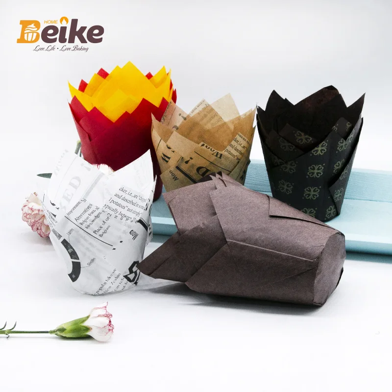 

50Pcs Tulip Flower Disposable Paper Baking Muffin Paper Cake Mold Chocolate Cupcake Wrapper Liner Holder Decor Kitchen Supplies