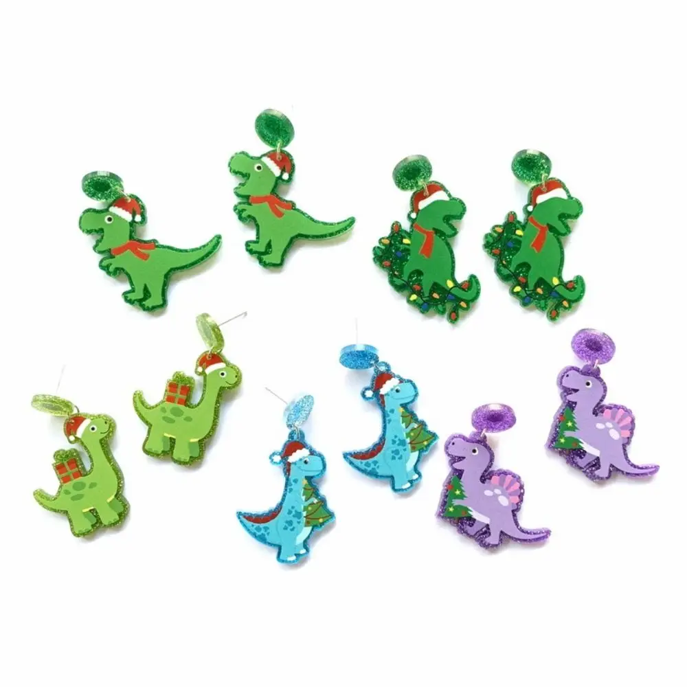 

1 Pair Christmas Dinosaur Woman Dangle Earrings Cartoon Animal Rex Acrylic Drop Earrings for Girl Birthday Gift