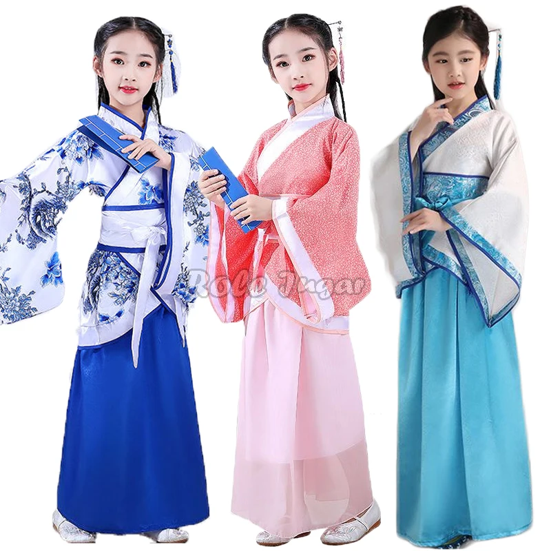 

Ancient Chinese Hanfu Dress Children Clothing Sweet Long Sleeve Fairy Hanfu Folk Dance Show Outfits For Kids Girls