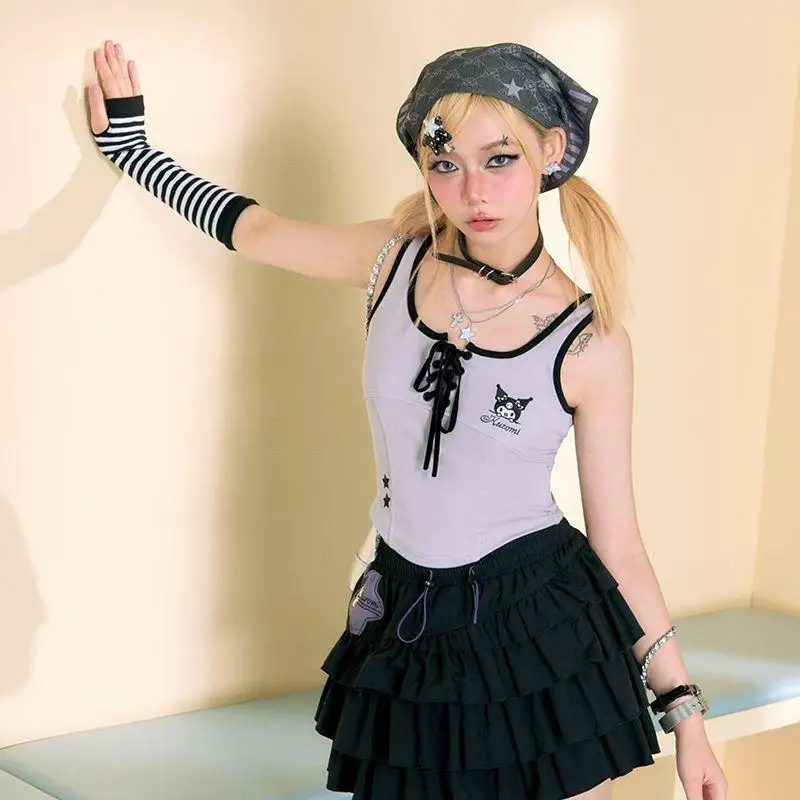 

Kawaii Sanrios аниме серия Kuromi Корица моя мелодия летние милые и милые тонкие ремни Короткие тонкие ветровка на спине для колледжа