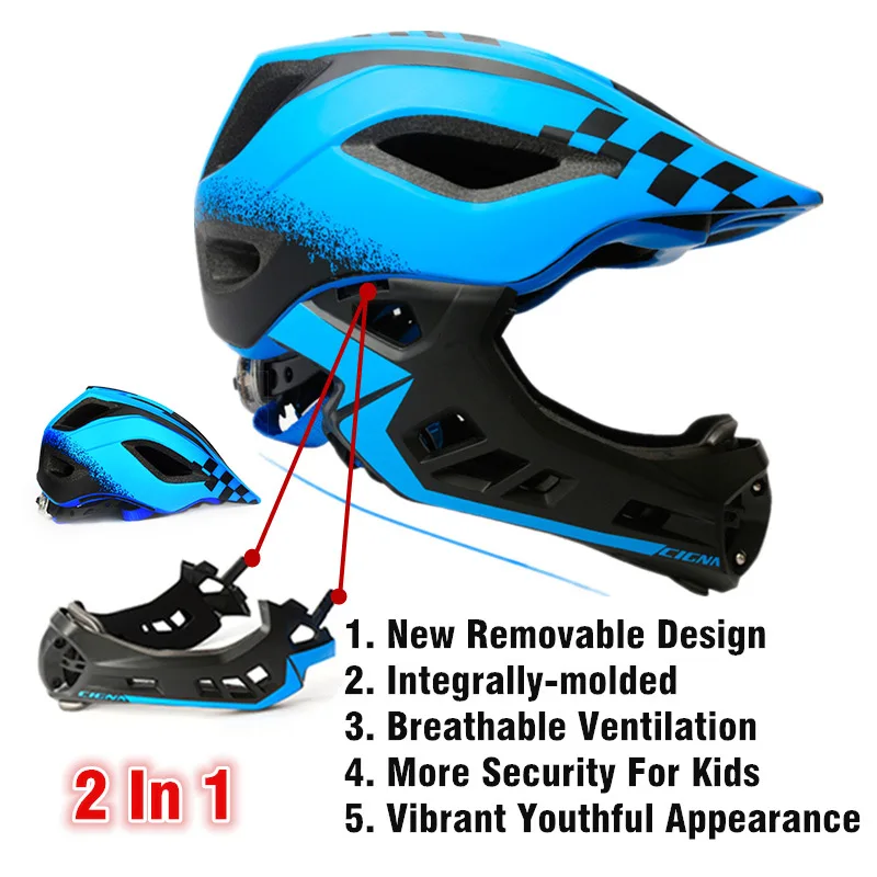 Kids Cycling Helmet with Taillight Full Face Detachable Children Helmet MTB Downhill Bike Helmet Sports Safety Capacete Ciclismo