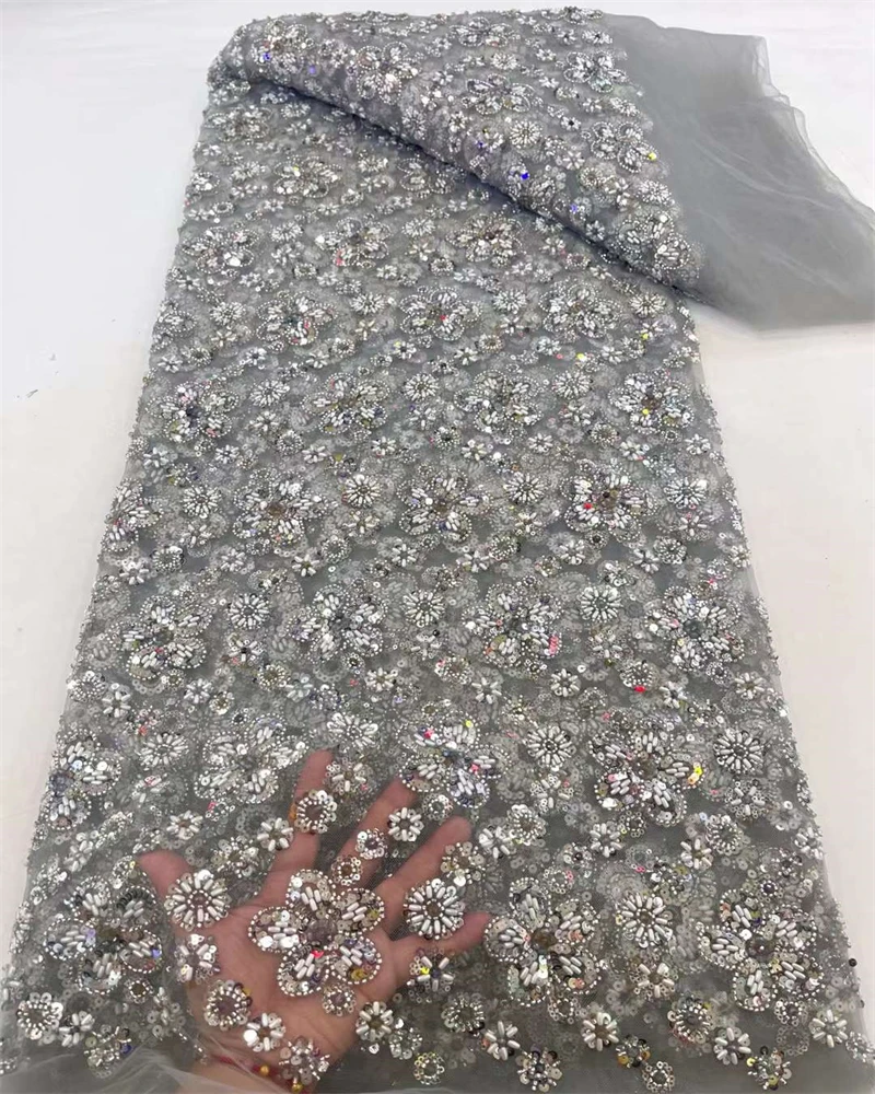 Бранди африканская кружевная ткань с бисером 2024 высококачественная бусинами
