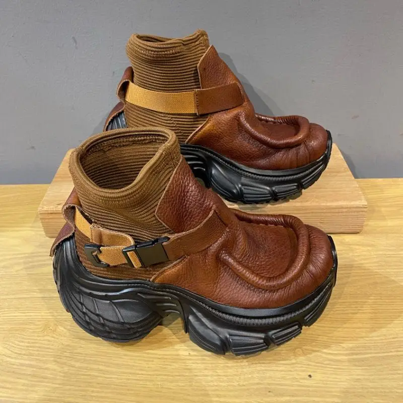 Golden Sapling Designer Brand Men Motorcycle Boots Punk Shoes Soft Leather Thick Bottom Male Leisure Fashion Socks Man