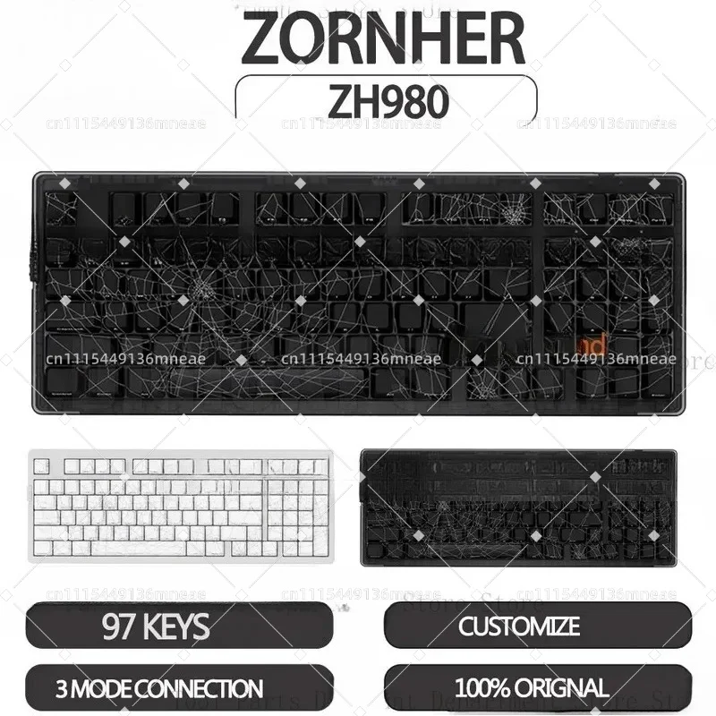 Фото Механическая клавиатура ZORNHER Zuohe ZH980 Spider Web, 3 режима, беспроводная, игровая, RGB, с возможностью горячей замены, настраиваемая, аксессуары для ПК №1