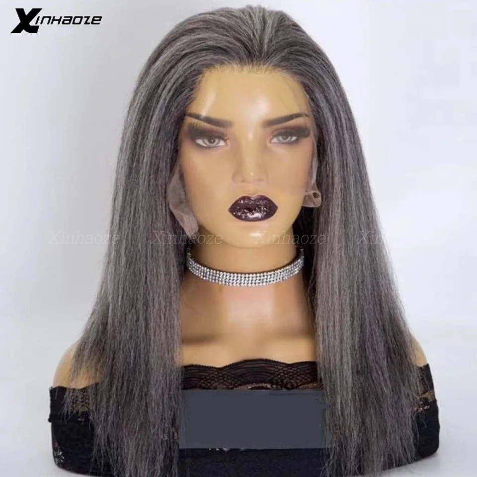 Ed Lace Front Wig Silver Grey And Black Highlight 13x4 Human Hair Lace Frontal Wigs For Women