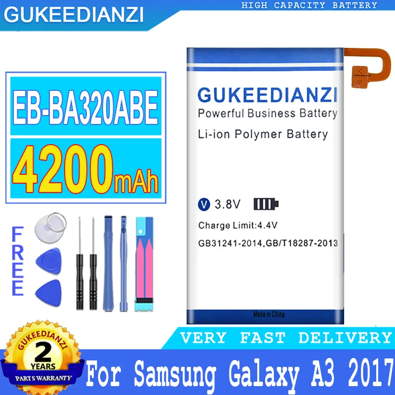 

Аккумулятор GUKEEDIANZI 4200 мАч для Samsung Galaxy A3 2017 A320F, EB-BA320ABE A320 A320FL A320Y, аккумулятор большой мощности