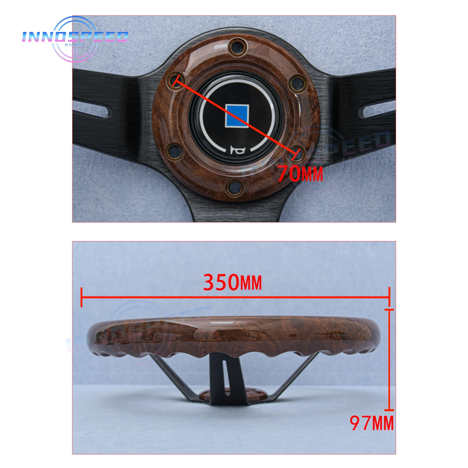 14-дюймовый 350-миллиметровый гоночный руль с текстурой дерева ND Ретро глубокие