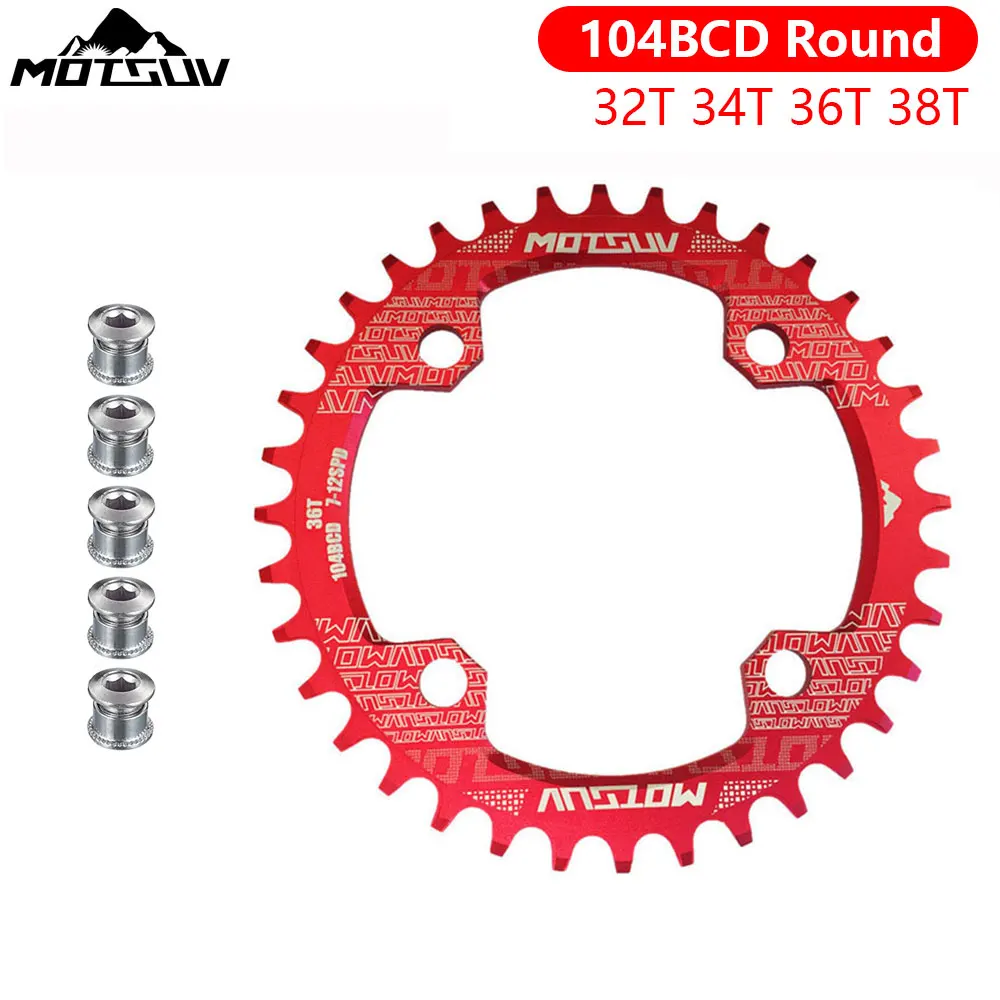 

MOTSUV Coroa BCD 104 with Bike Screws 104BCD Narrow Wide 38T 36T 34T 32T Bicycle Chainring Single 12 11 10 9 8 Speed plato mtb