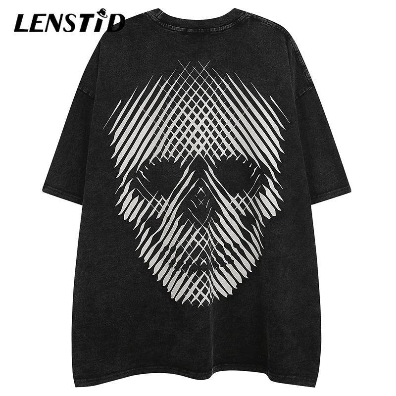 

Футболка мужская с коротким рукавом, вареная Повседневная хлопковая рубашка с принтом черепа, скелета, в стиле хип-хоп, панк-готика, уличная одежда в стиле Харадзюку, лето