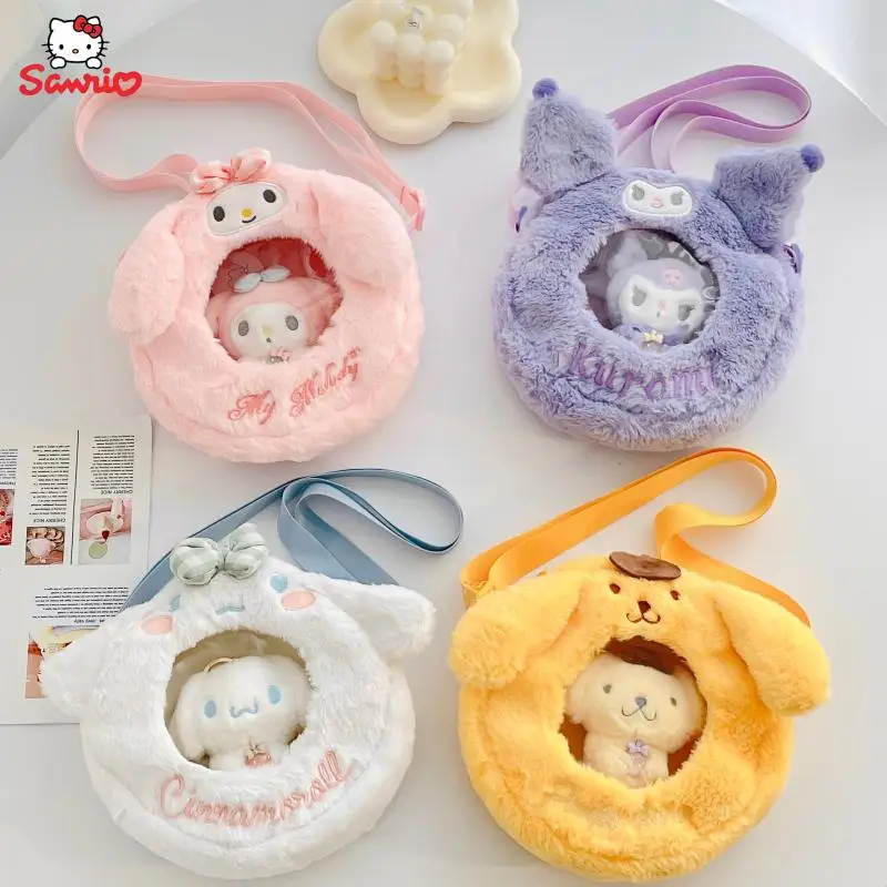 

Плюшевая сумка Hello Kitty Kulomi Cinnamoroll-Кроссбоди из аниме мультфильма Sanrio Sun Baby, прозрачная сумка для облегчения боли, женская сумка через плечо