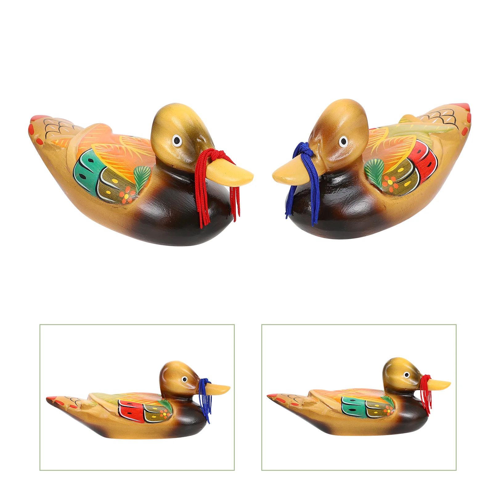

2 Pcs Mandarin Duck Ornaments Colorful Drawing Adorns Wedding Decorations Tables Crafts Wood Wooden Colored Lovers House Home