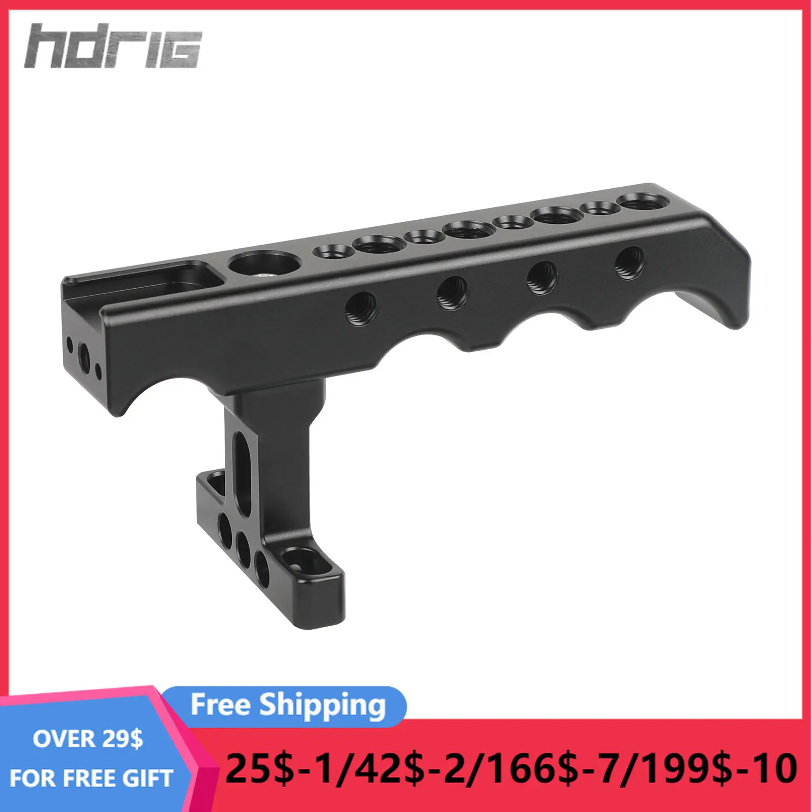 

HDRIG Universal Aluminum Top / Side Cheese Handle With Shoe Mount & 1/4"-20 & 3/8"-16 threaded holes For DSLR Camera Cage Rig