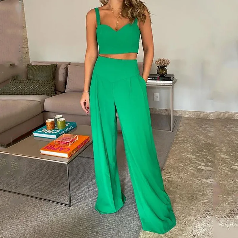 

Женский комплект из топа и брюк, с V-образным вырезом