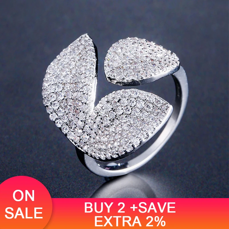 Женские кольца с большими листьями и фианитами элегантное уникальное