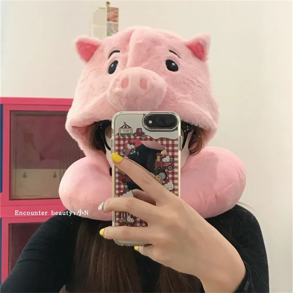 Прекрасная подушка для шеи с капюшоном в виде свиньи мультяшный гам удобная